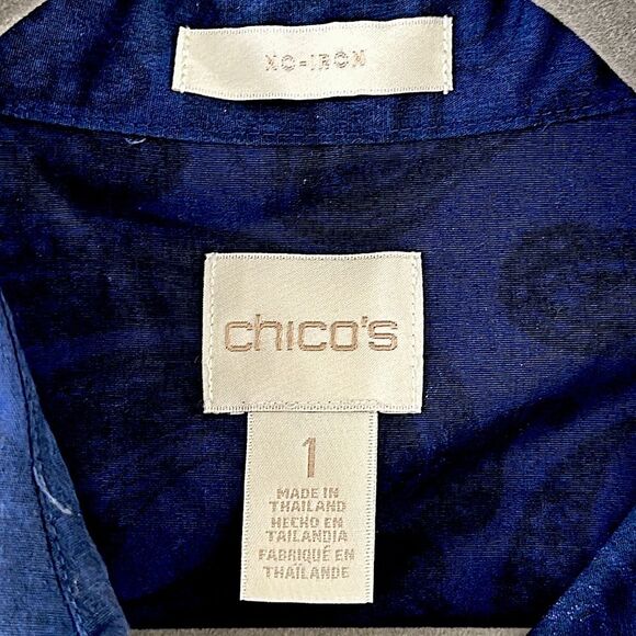 Chico's No Iron Shirt Size 1 Size 8 Blue With Vibrant Paisley Print - Picture 16 of 16